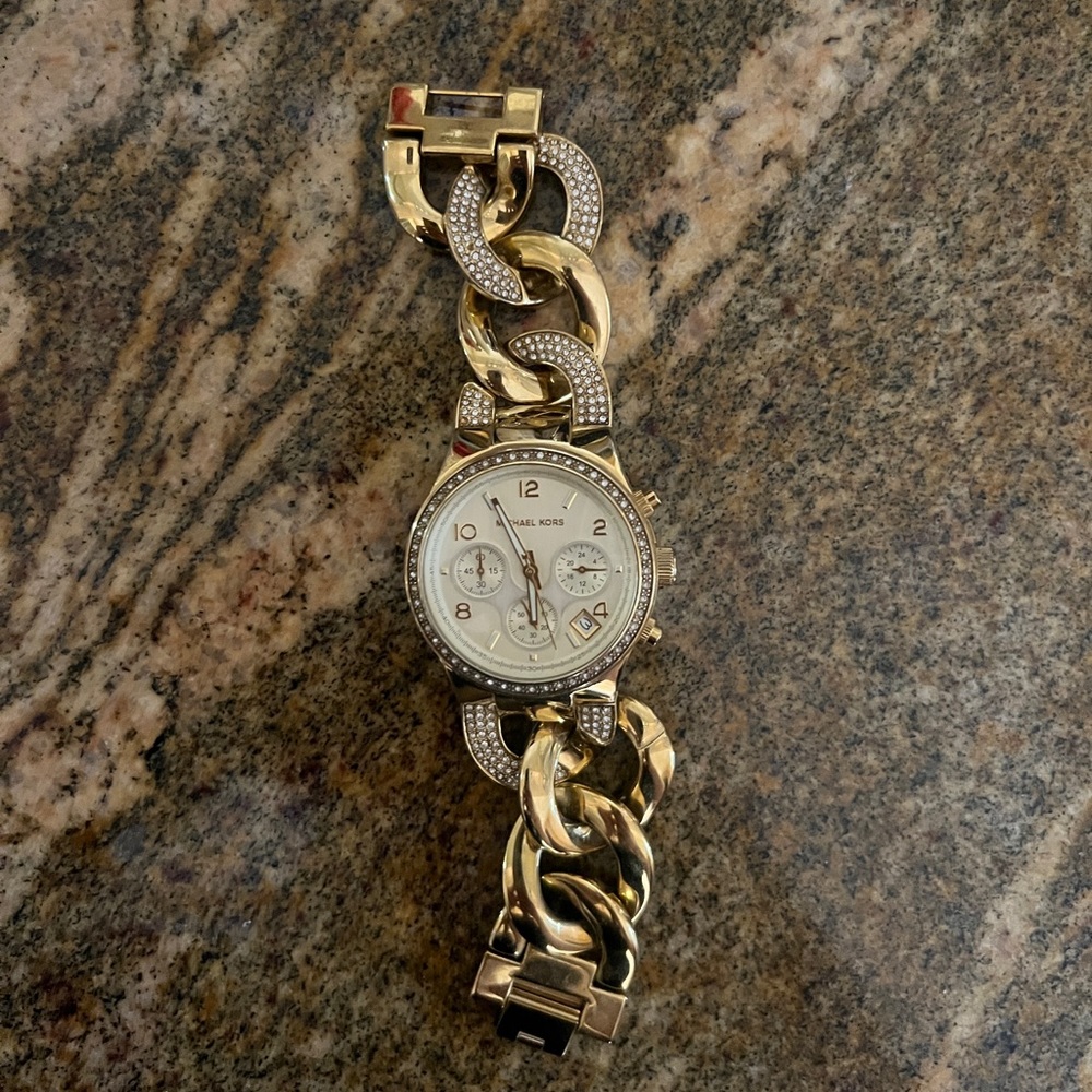 Michael Kors chain link gold diamond watch